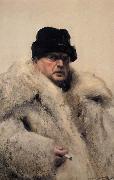 Anders Zorn Self-portrait in a Wolfskin oil painting on canvas